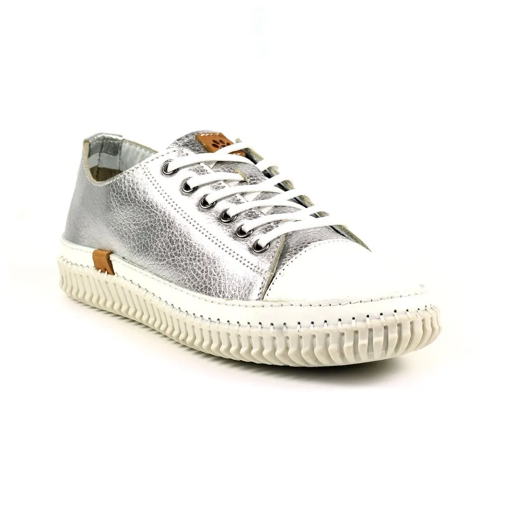 Lazy Dogz Starlet Silver Womens Casual Comfort Leather Trainers Shoes