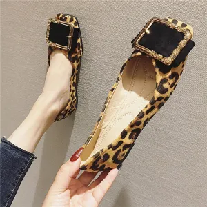 Leopard Print Metal Buckle Design Flats