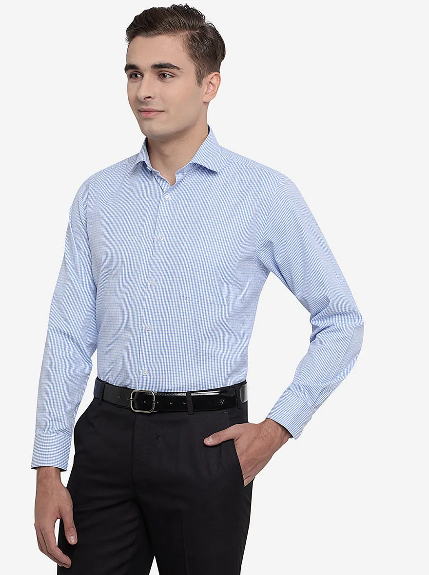 Light Blue & White Checked Regular Fit Formal Shirt | Greenfibre