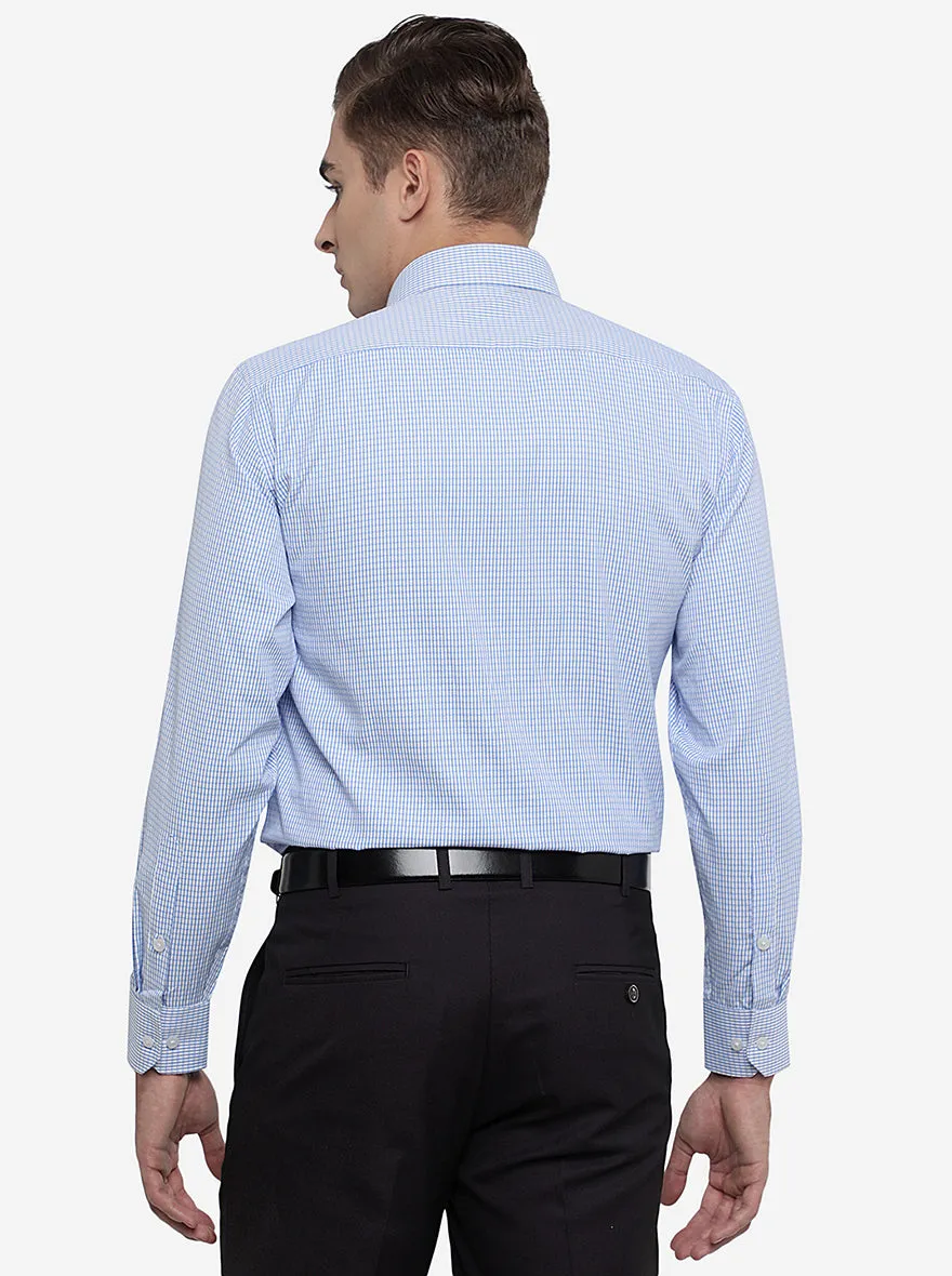 Light Blue & White Checked Regular Fit Formal Shirt | Greenfibre