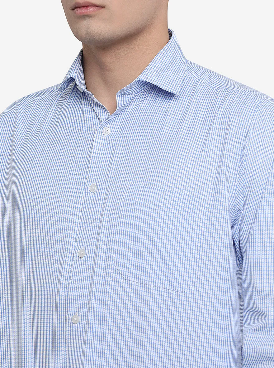 Light Blue & White Checked Regular Fit Formal Shirt | Greenfibre