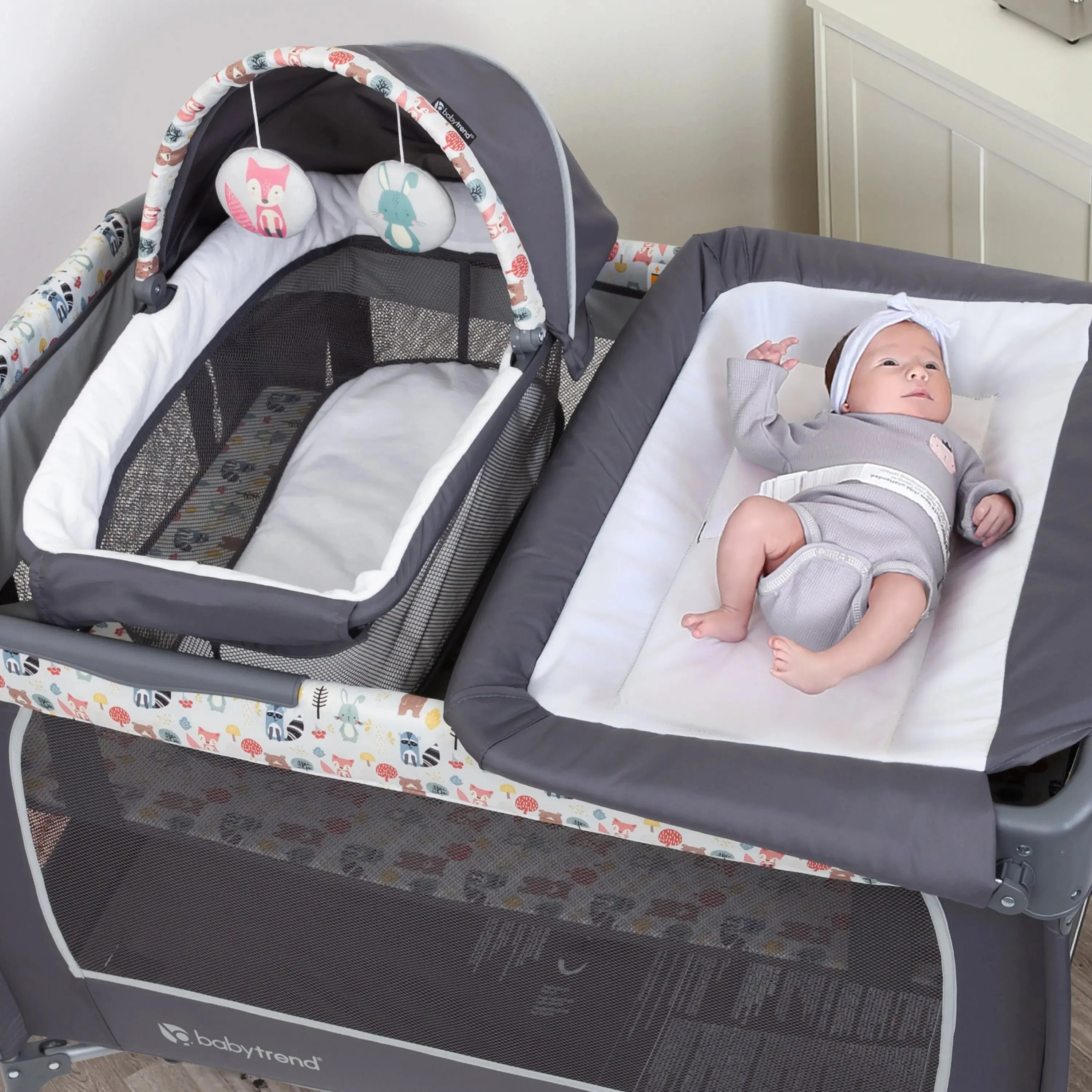 Lil’ Snooze™ Deluxe II Nursery Center® Playard - Forest Party Grey (Walmart Exclusive)