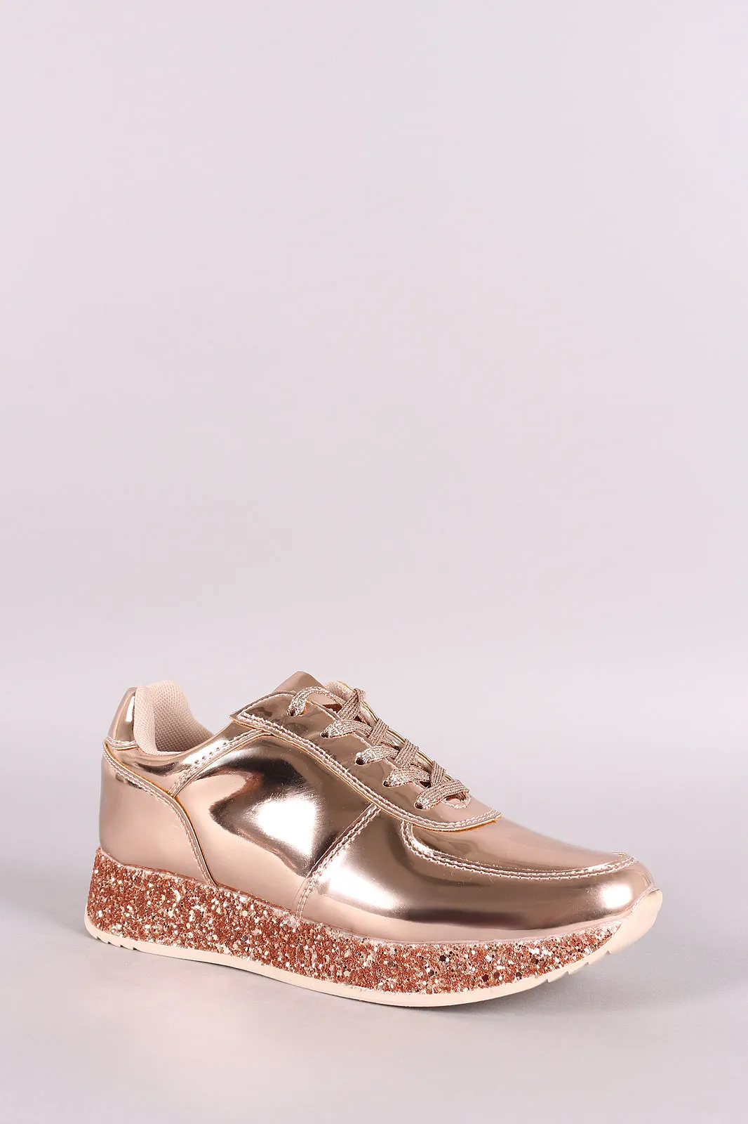 Liliana Patent Glitter Trim Low Top Lace Up Sneaker