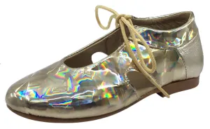 Luccini Girl's Tie Front Flat , Gold