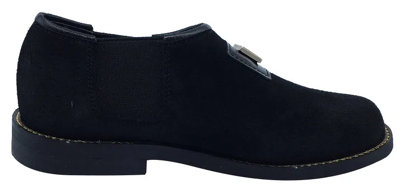 Luccini Maggie 2 Boy's & Girl's Black Suede Leather Slip On Dress Shoe