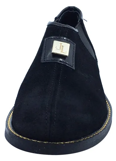 Luccini Maggie 2 Boy's & Girl's Black Suede Leather Slip On Dress Shoe