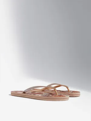 LUNA BLU Tan Floral Printed Flip-Flop