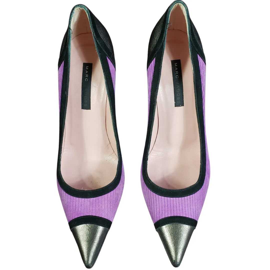 Marc Jacob's Purple Rib Pumps with Metallic Pointy Toe Tip Size 37