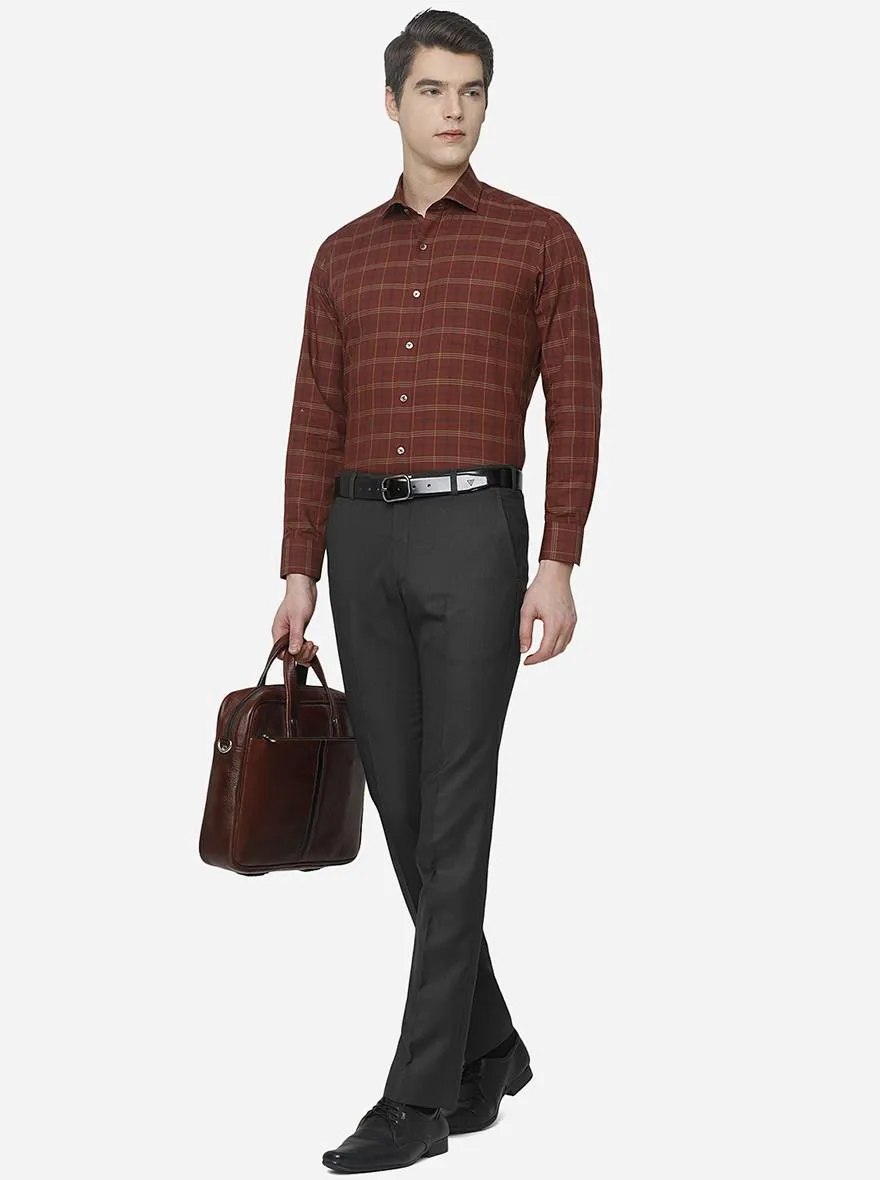 Maroon & Golden Checked Slim Fit Formal Shirt | JadeBlue