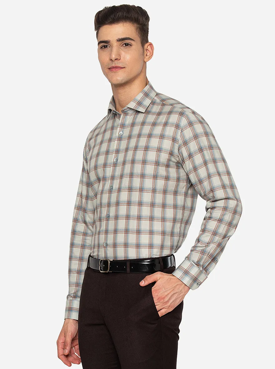 Maroon & Grey Checked Slim Fit Formal Shirt | JadeBlue