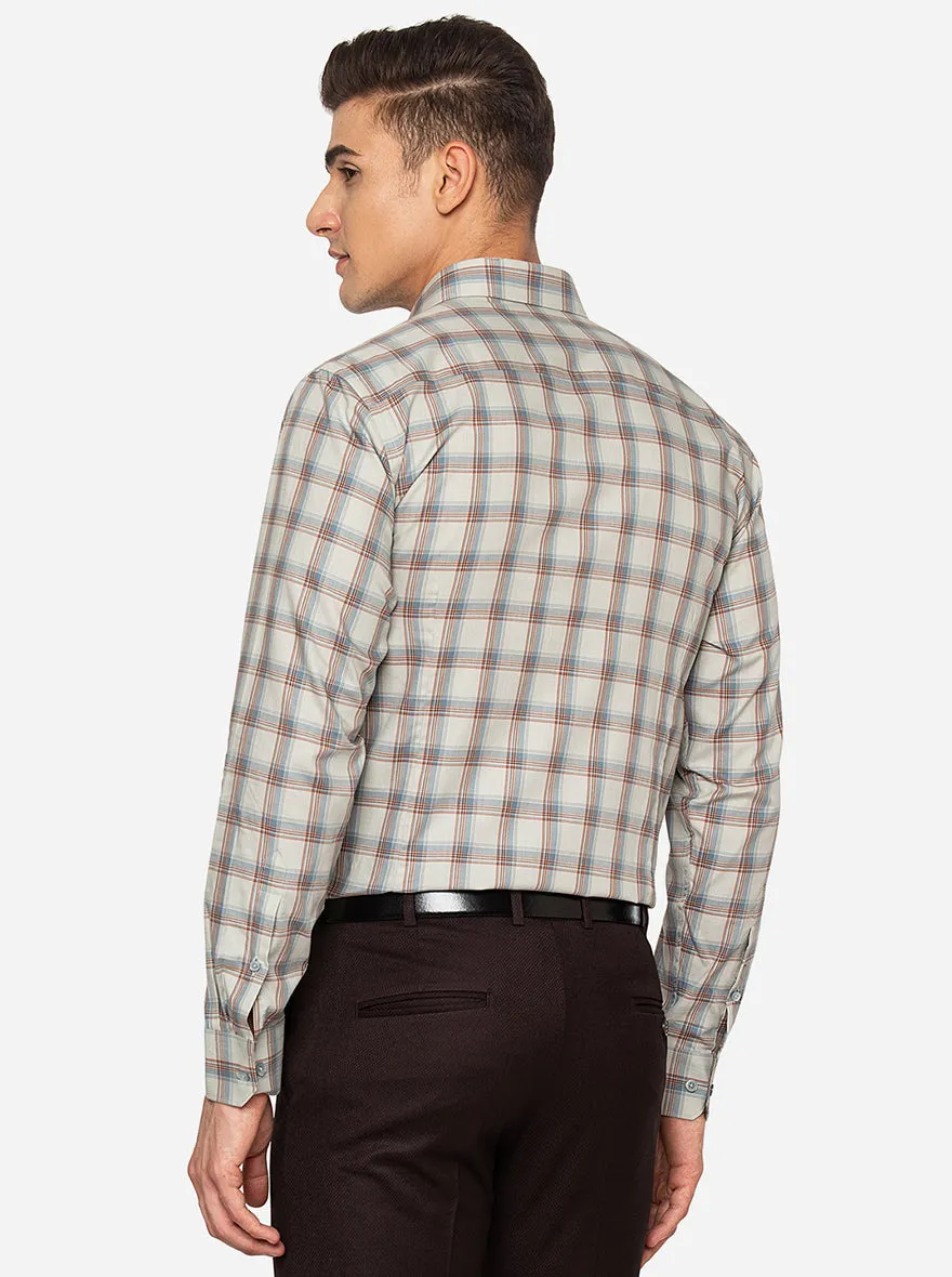 Maroon & Grey Checked Slim Fit Formal Shirt | JadeBlue