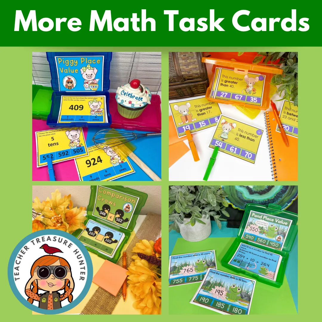 Math task cards for 2nd grade | word form and picture form for 3 digit numbers