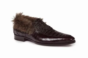 Mauri - 4615 Dark Brown Baby Croc, Hornback Crown & Kangaroo Fur Loafer