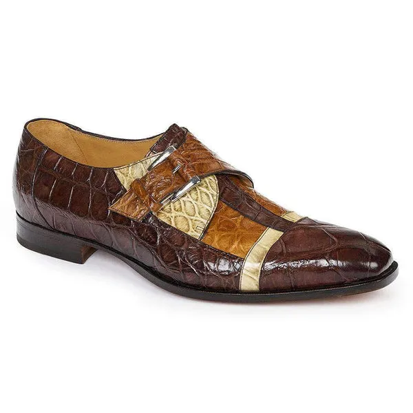 MAURI 4841 ONTANO BONE & BRANDY ALLIGATOR MONK STRAP DRESS SHOES