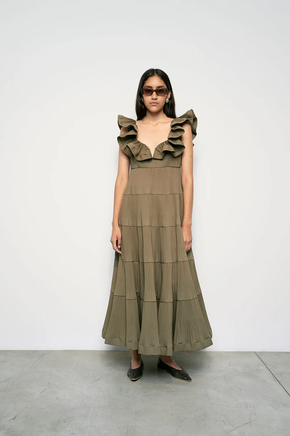 MEIMEIJ Avocado Ruffle Dress