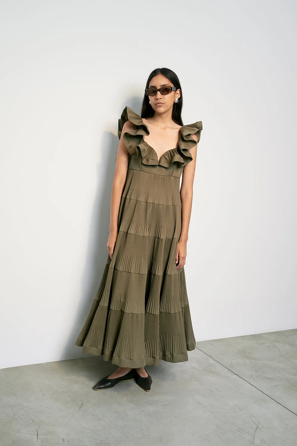 MEIMEIJ Avocado Ruffle Dress