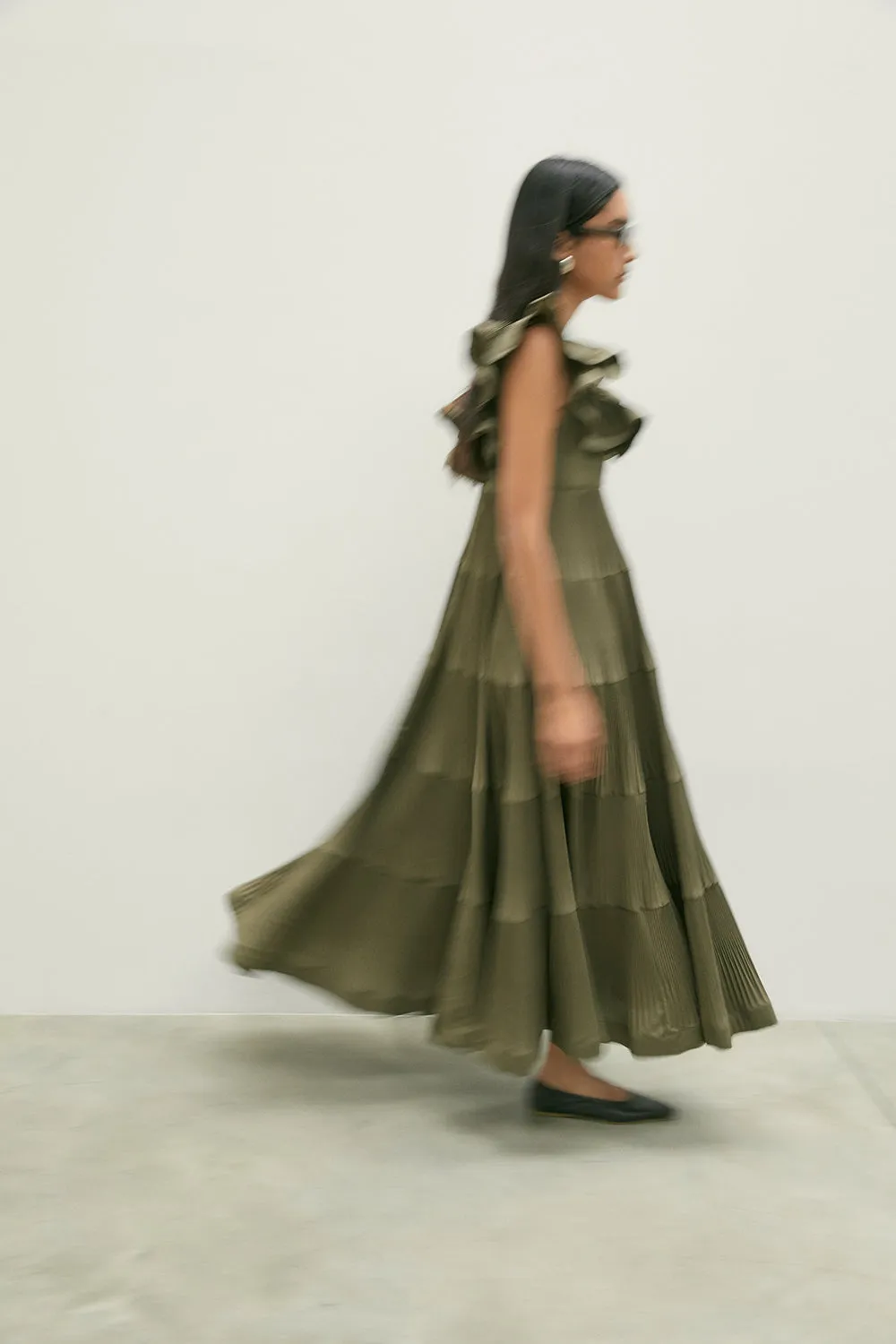 MEIMEIJ Avocado Ruffle Dress