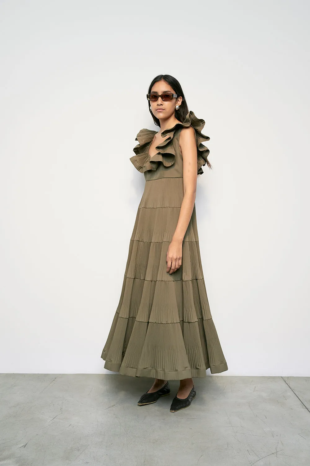 MEIMEIJ Avocado Ruffle Dress