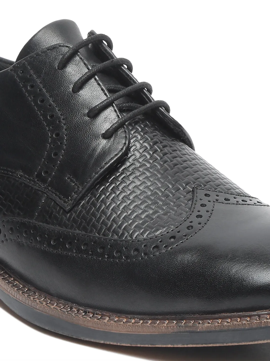 Men Black Solid Genuine Leather Formal Brogues