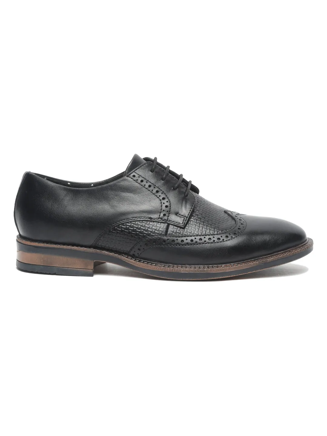 Men Black Solid Genuine Leather Formal Brogues