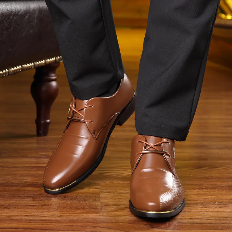 Men Dress Shoes Pointed Toe Lace Up Men's Business Casual Shoes Brown Black Leather Oxfords Shoes