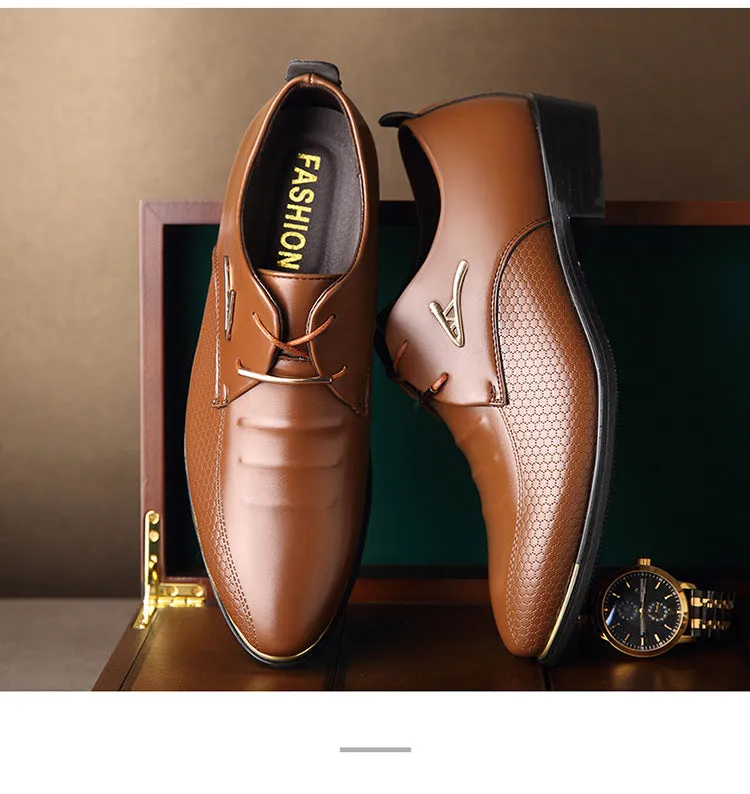 Men Dress Shoes Pointed Toe Lace Up Men's Business Casual Shoes Brown Black Leather Oxfords Shoes