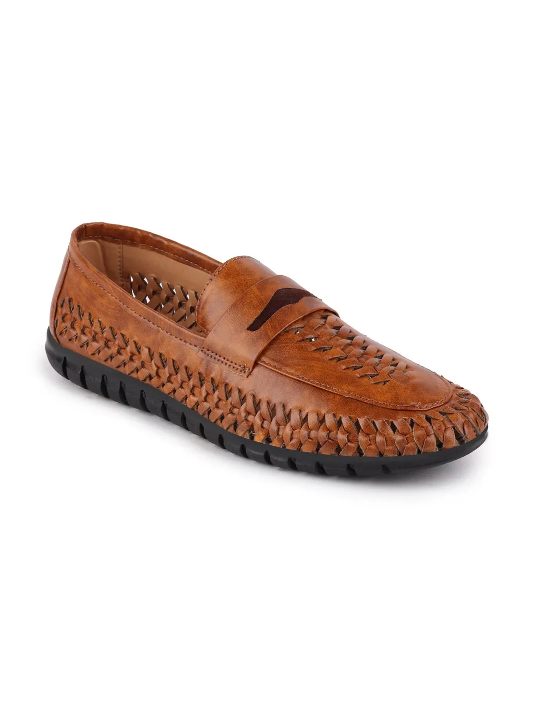 Men Tan Casual Slip-On Knitted Shoes