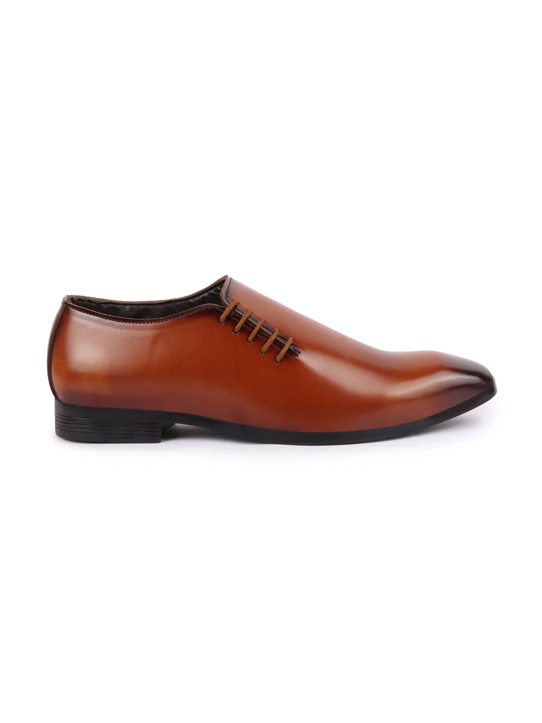 Men Tan Side Lace Up Formal Slip On Shoes