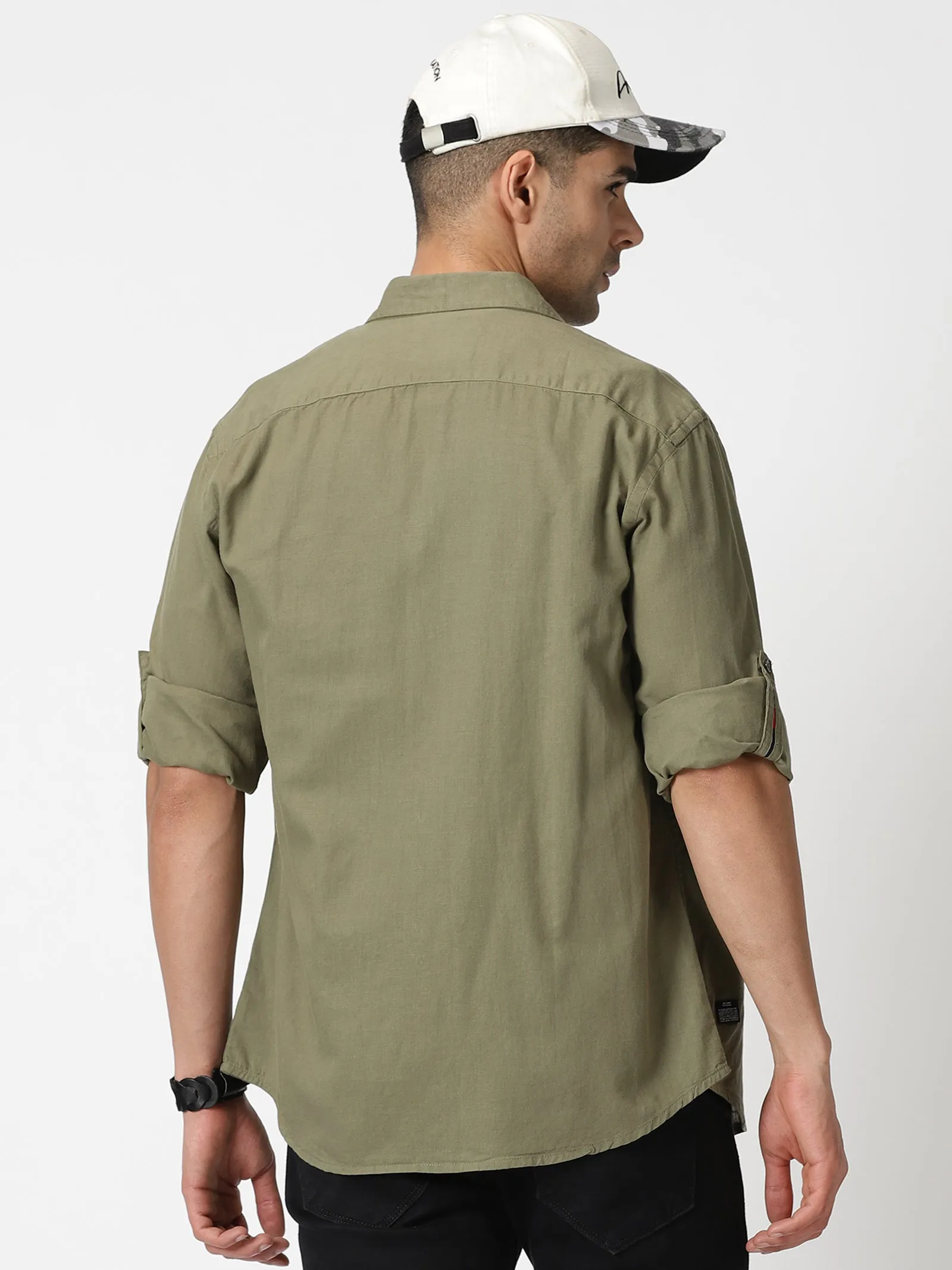 MEN'S BLUES GREEN SOLID SLIM FIT SHIRT