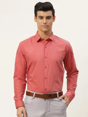 Men's Cotton Coral Red Classic Formal Shirt - Sojanya