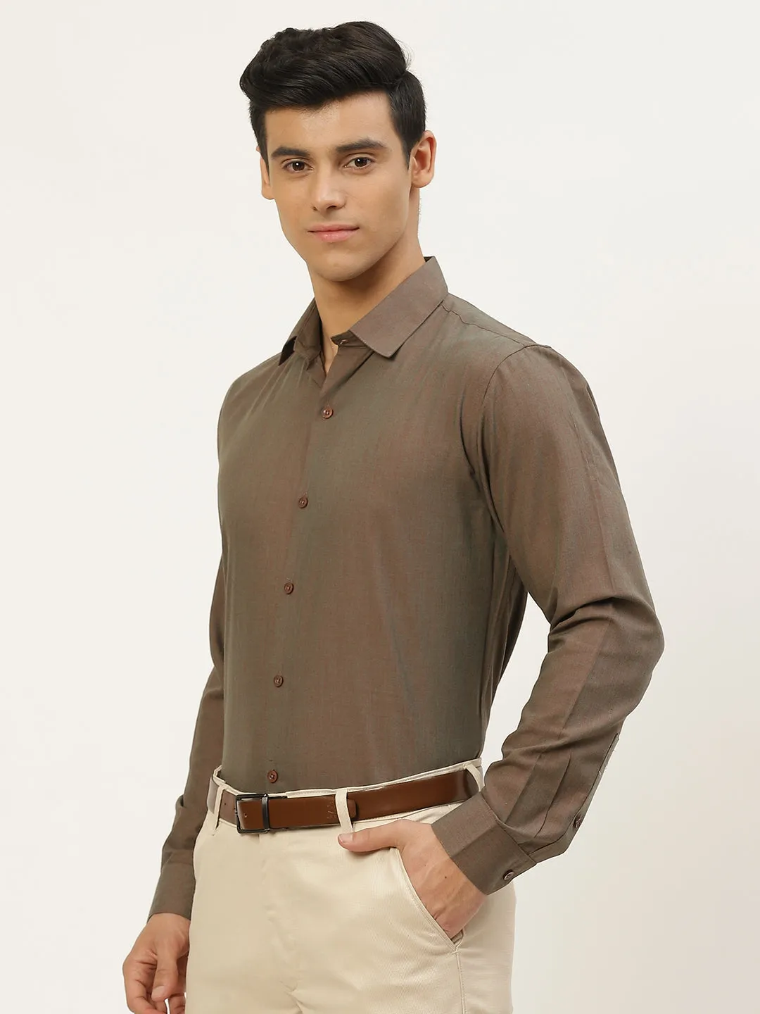 Men's Cotton Dark Brown Classic Formal Shirt - Sojanya