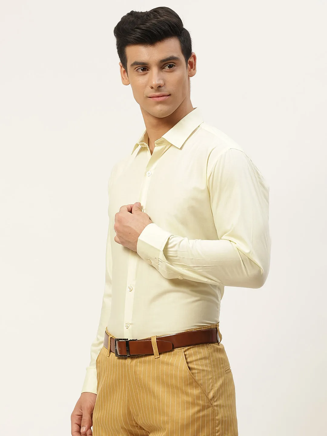 Men's Cotton Lemon Yellow Classic Formal Shirt - Sojanya