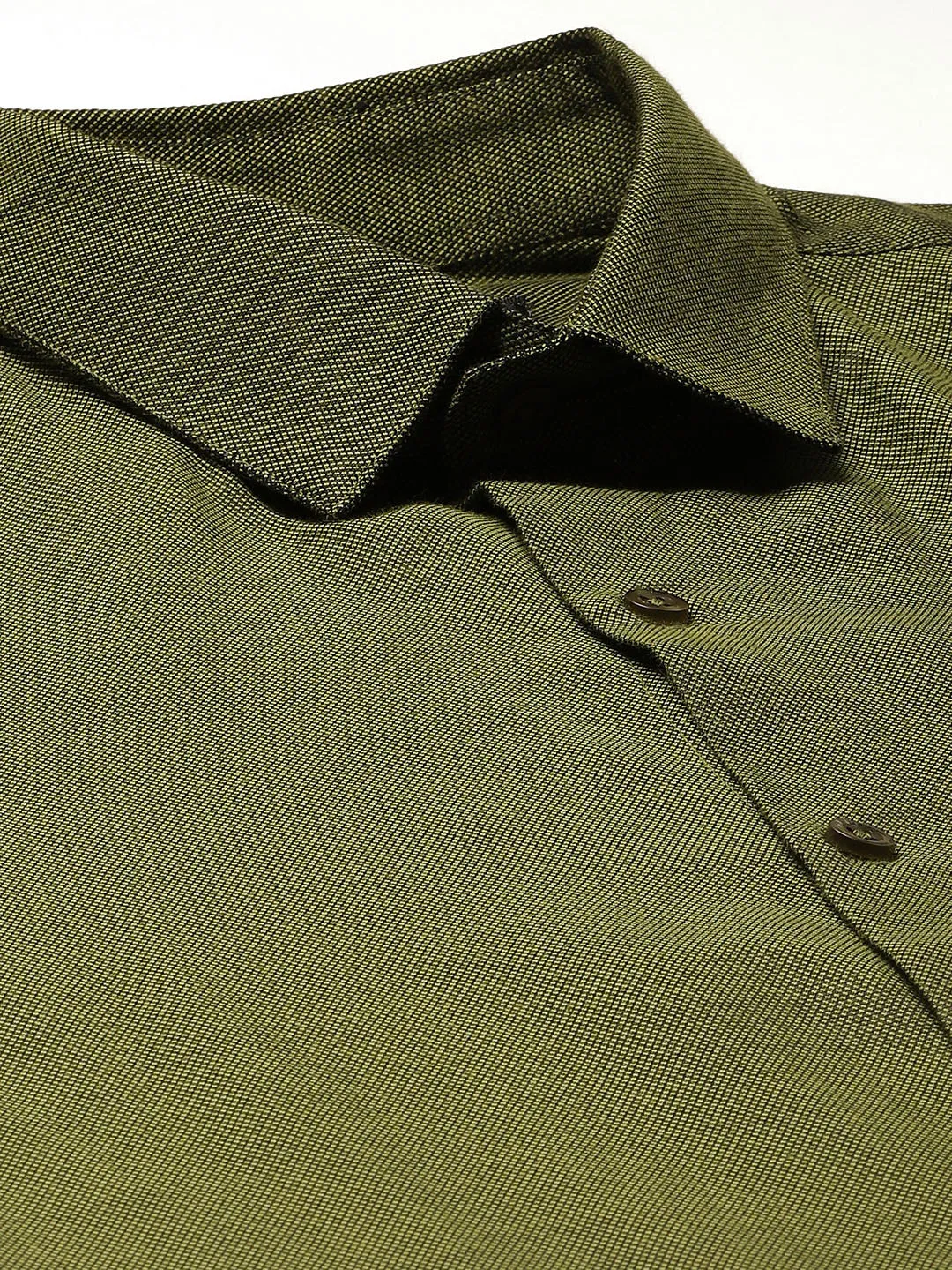 Men's Cotton Moss Green Self Design Classic Formal Shirt - Sojanya