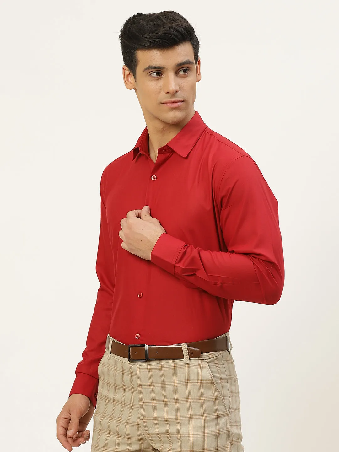 Men's Cotton Red Classic Formal Shirt - Sojanya