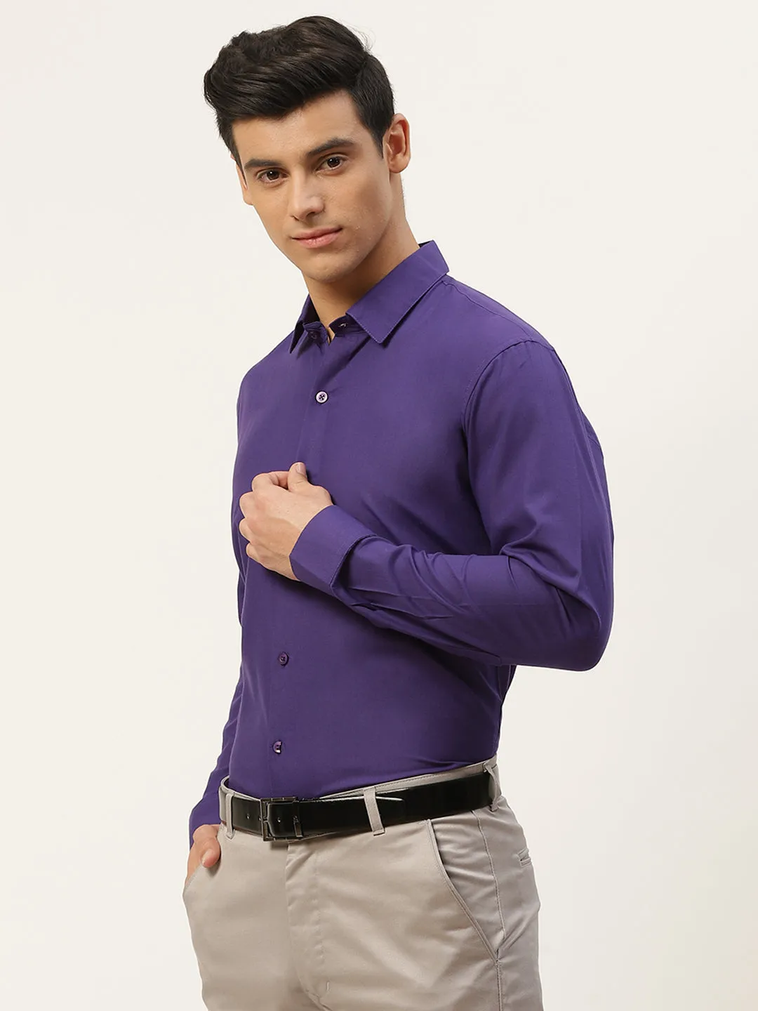 Men's Cotton Royal Blue Classic Formal Shirt - Sojanya