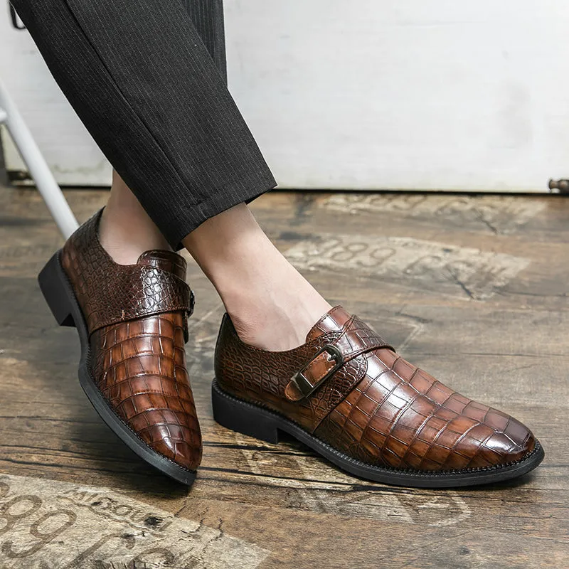 Men's Croc Embossed Pointed Toe Monk Dress Shoes | 8728