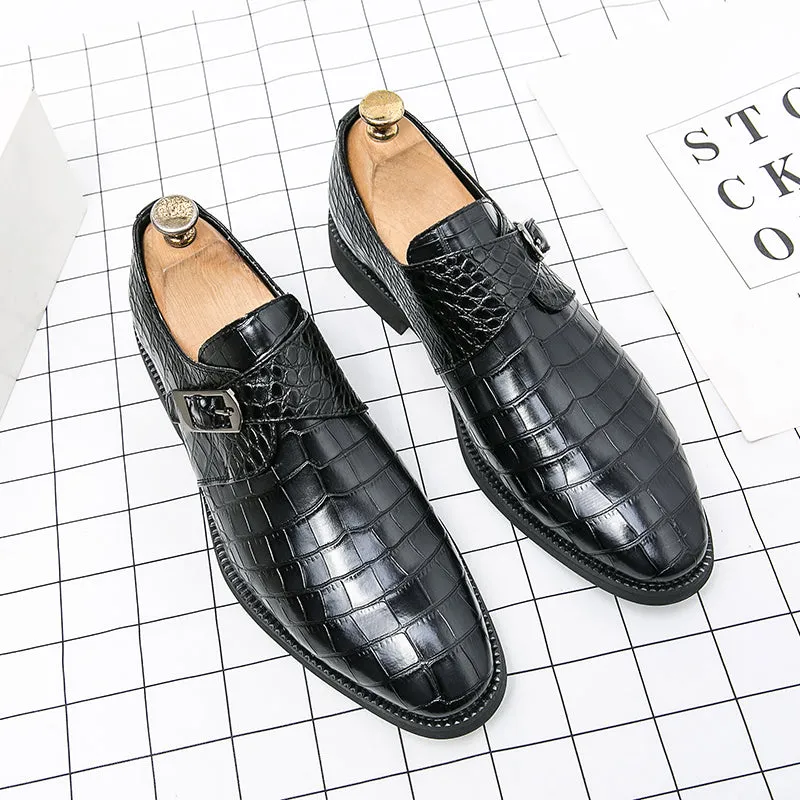 Men's Croc Embossed Pointed Toe Monk Dress Shoes | 8728