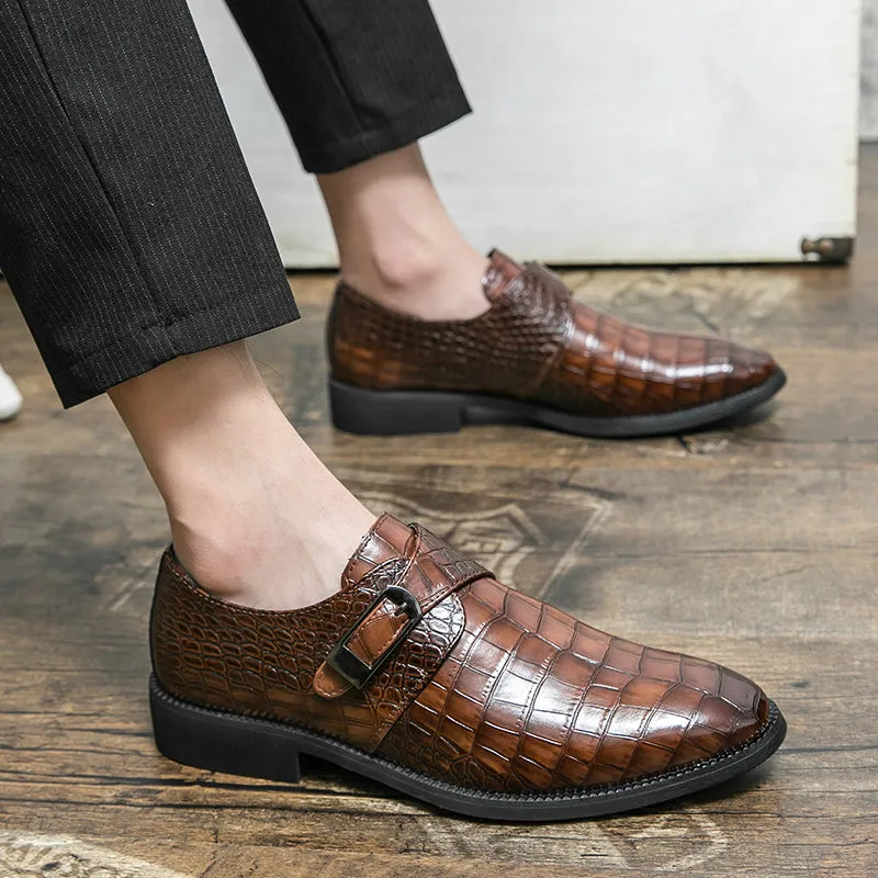 Men's Croc Embossed Pointed Toe Monk Dress Shoes | 8728