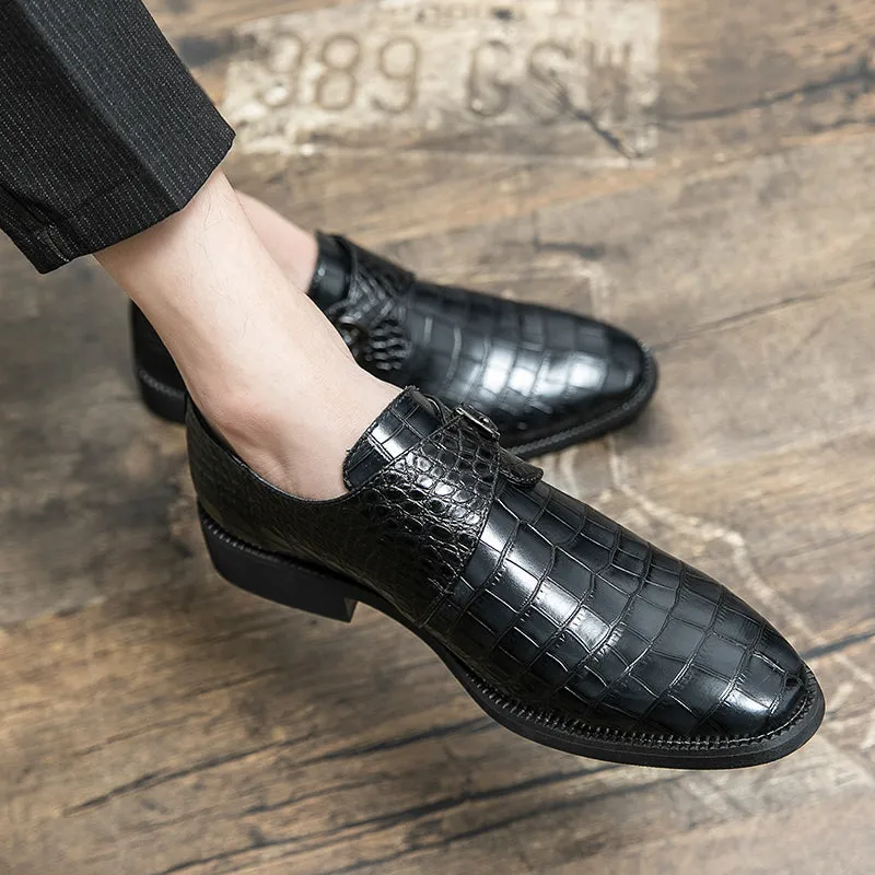 Men's Croc Embossed Pointed Toe Monk Dress Shoes | 8728