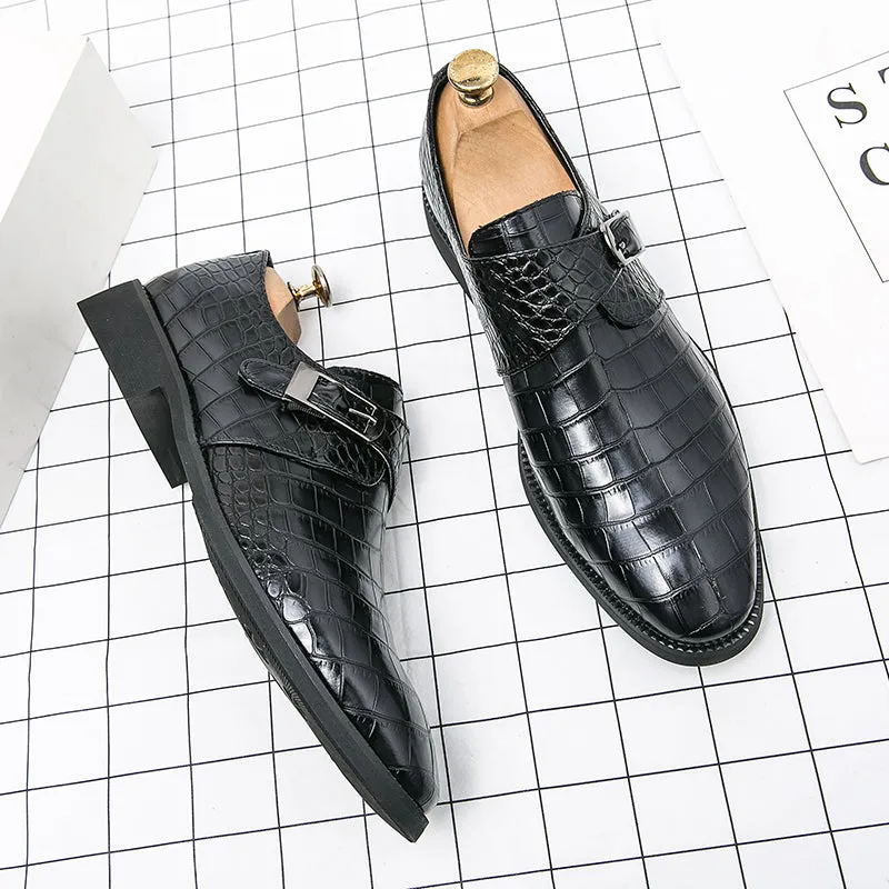 Men's Croc Embossed Pointed Toe Monk Dress Shoes | 8728