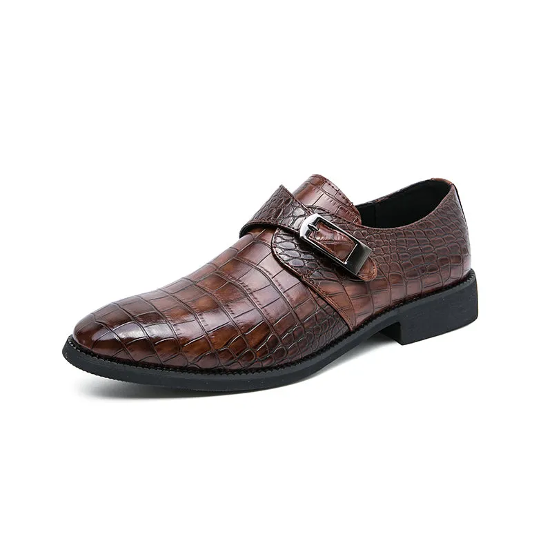 Men's Croc Embossed Pointed Toe Monk Dress Shoes | 8728