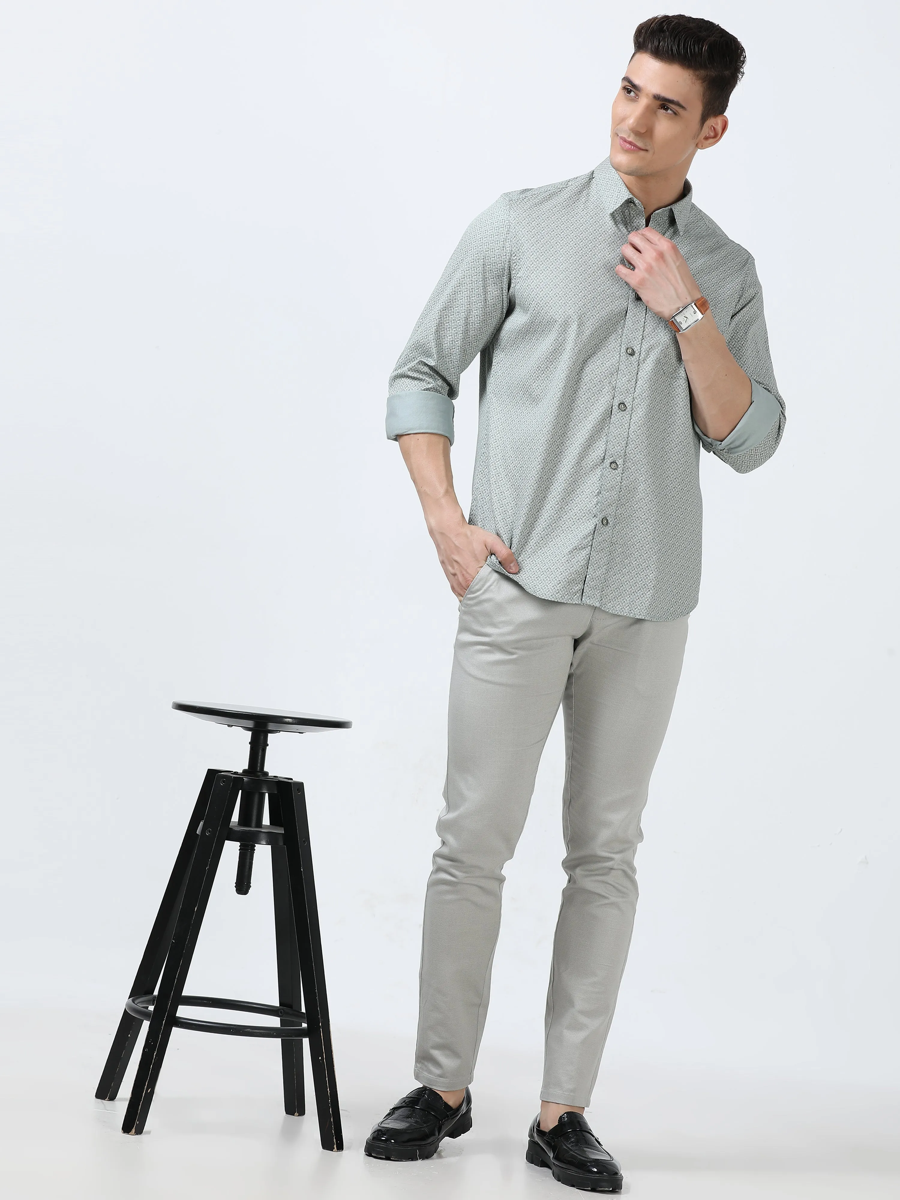 MEN'S GREY PRINTED SLIM FIT SHIRT