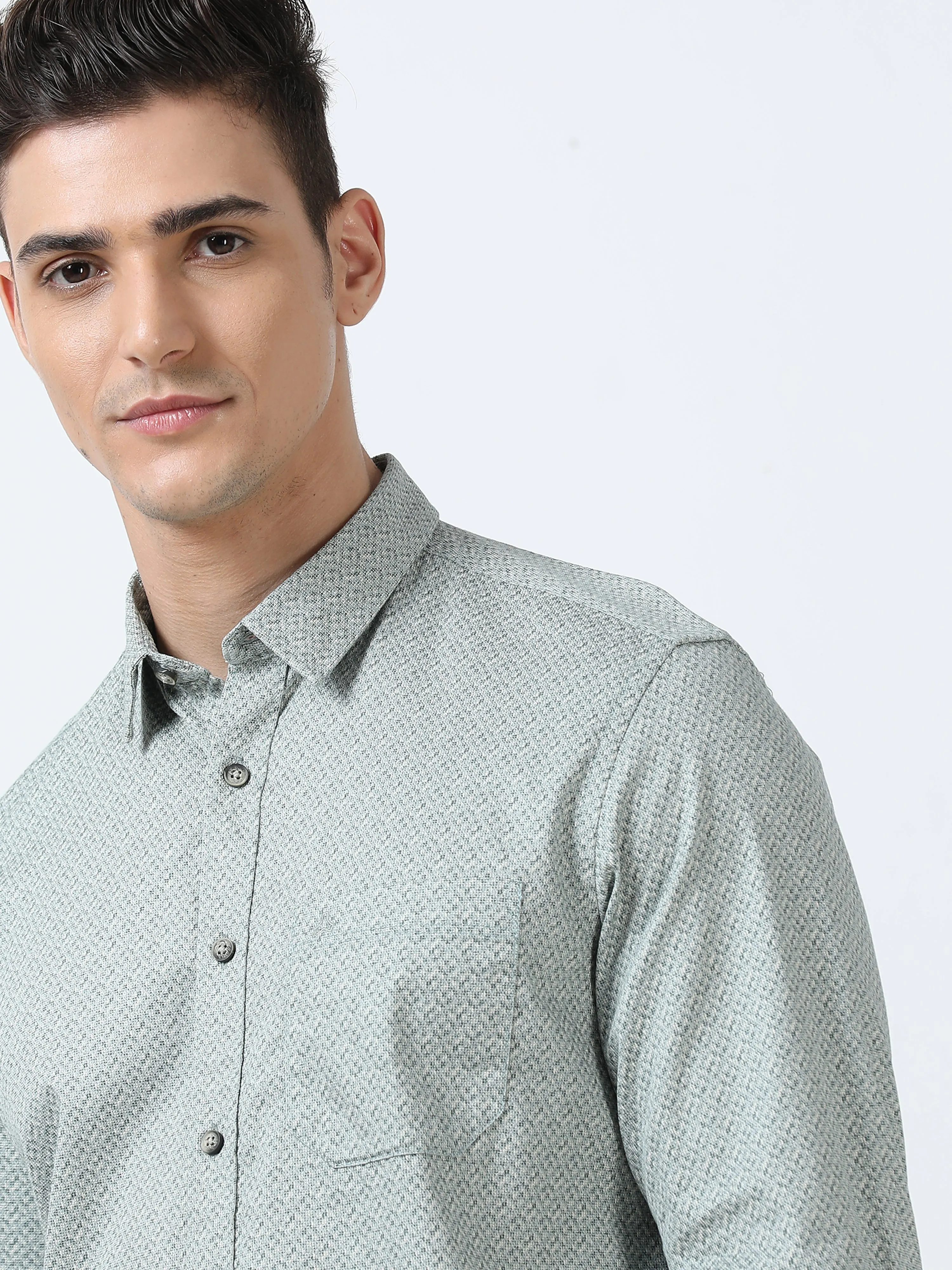 MEN'S GREY PRINTED SLIM FIT SHIRT