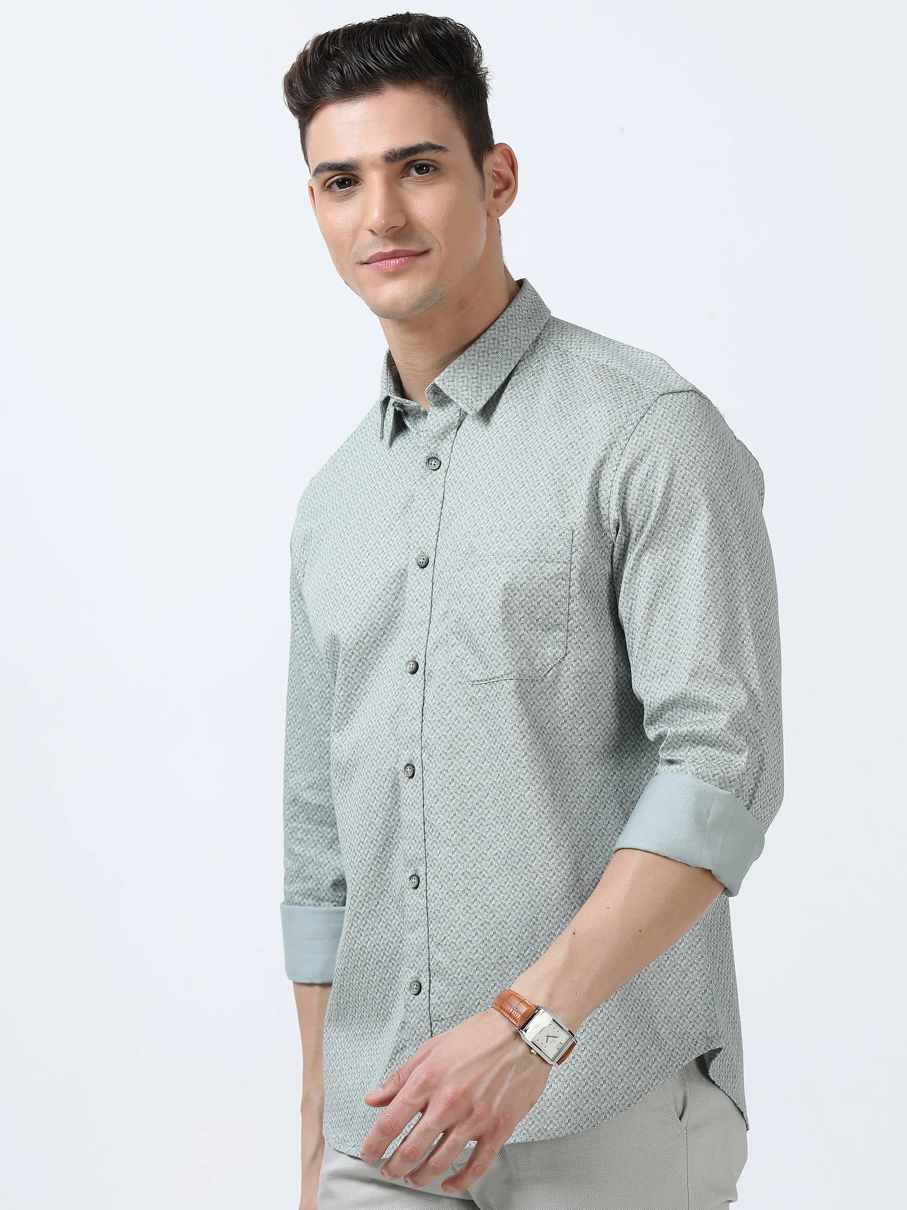 MEN'S GREY PRINTED SLIM FIT SHIRT