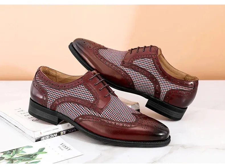 Men's Leather Brogues | Big Size Fashion Wedding Party Dress Shoes | Italian Formal Lace-Up Oxfords