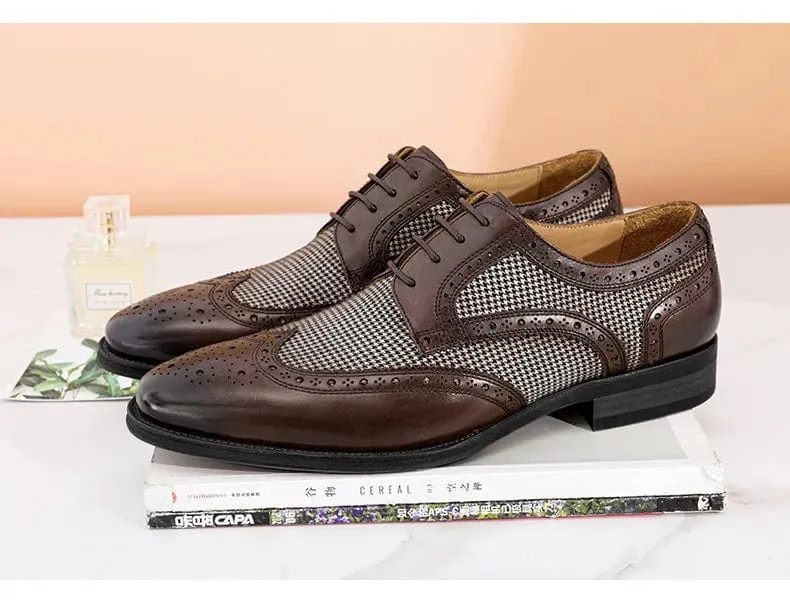 Men's Leather Brogues | Big Size Fashion Wedding Party Dress Shoes | Italian Formal Lace-Up Oxfords