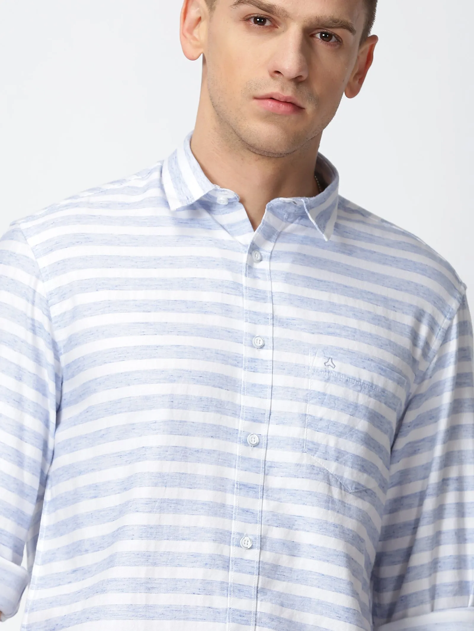 MEN'S LT BLUE STRIPE SLIM FIT SHIRT