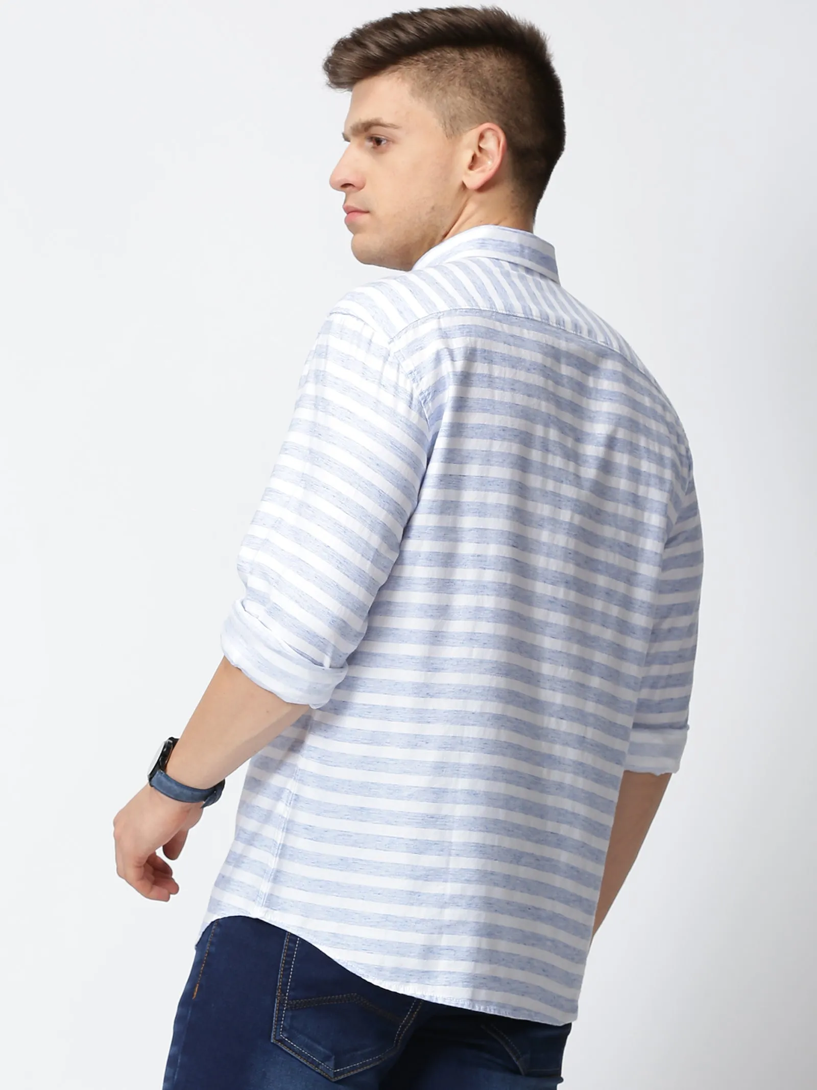 MEN'S LT BLUE STRIPE SLIM FIT SHIRT