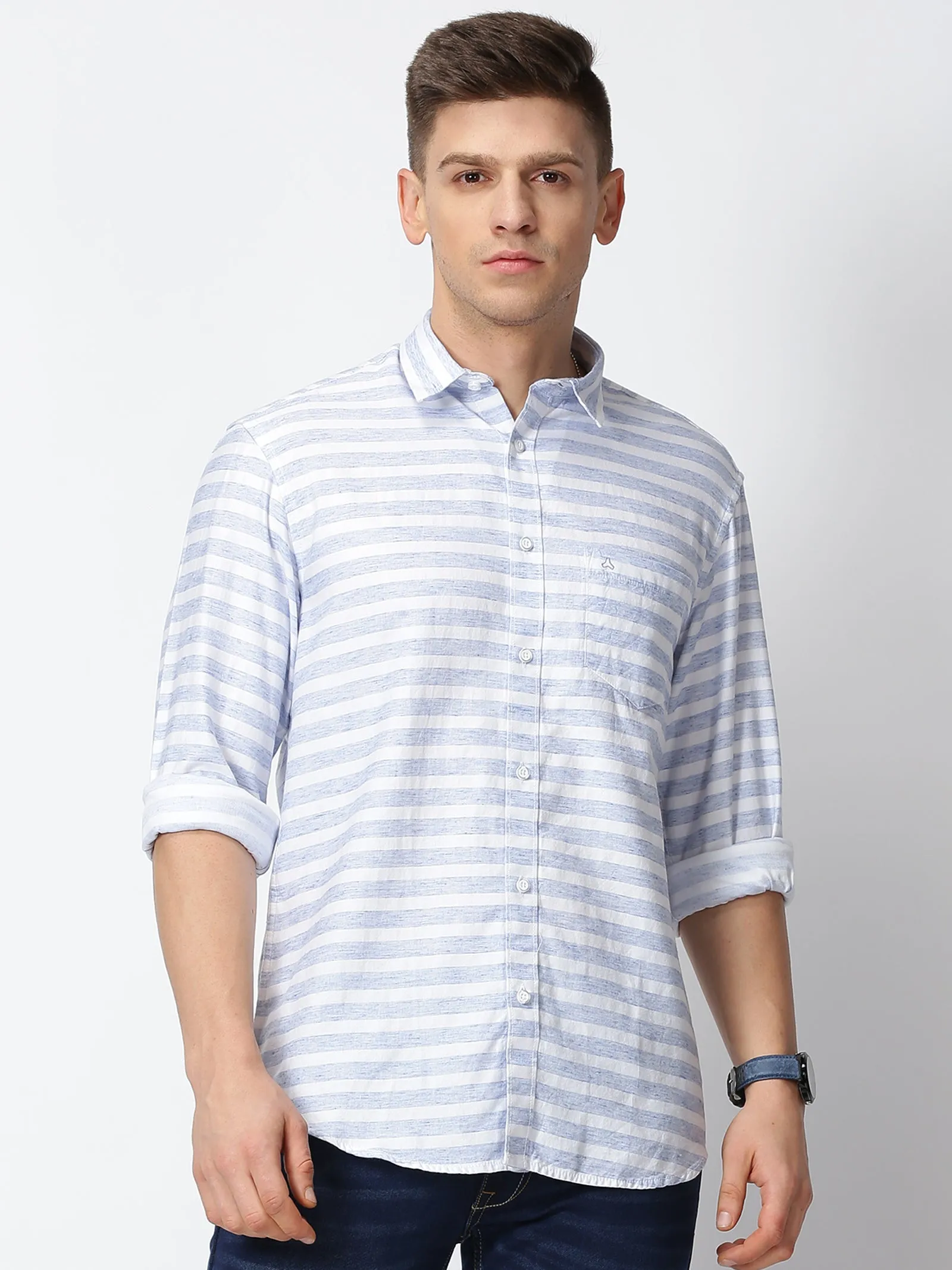 MEN'S LT BLUE STRIPE SLIM FIT SHIRT