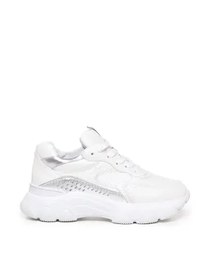 Metallic White Leather Sneakers